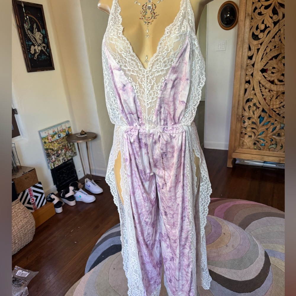 Stunning and sexy Lace Trimmed Women's Jumpsuit in Purple and White NWT